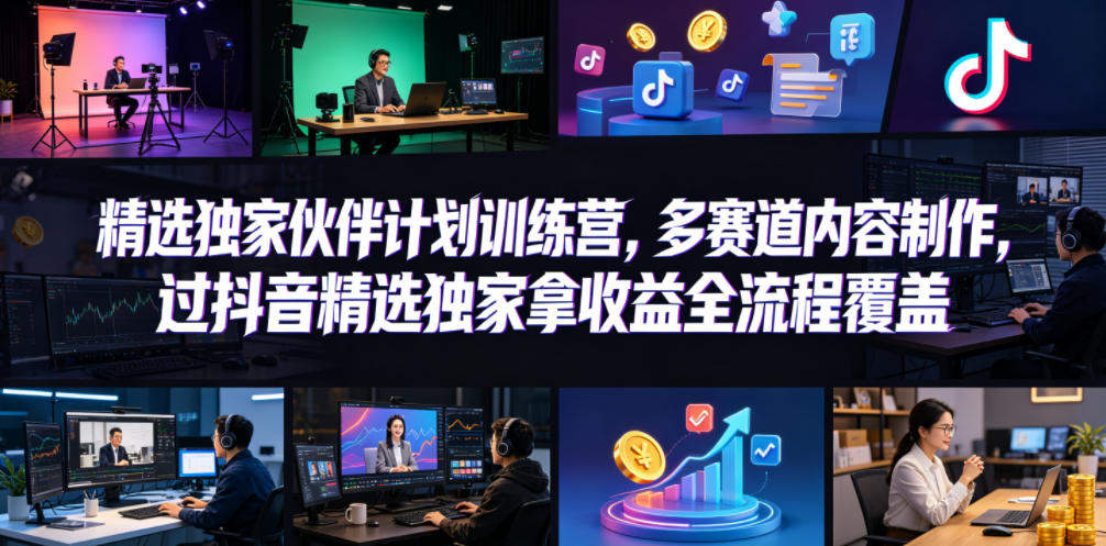 小豁食堂精选独家伙伴计划训练营，多赛道内容制作，过抖音精选独家拿收益全流程覆盖-新时光资源网