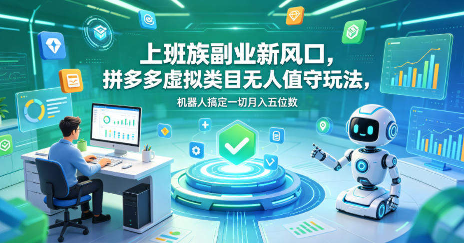 上班族副业新风口，拼多多虚拟类目无人值守玩法，机器人搞定一切月入五位数【揭秘】-新时光资源网