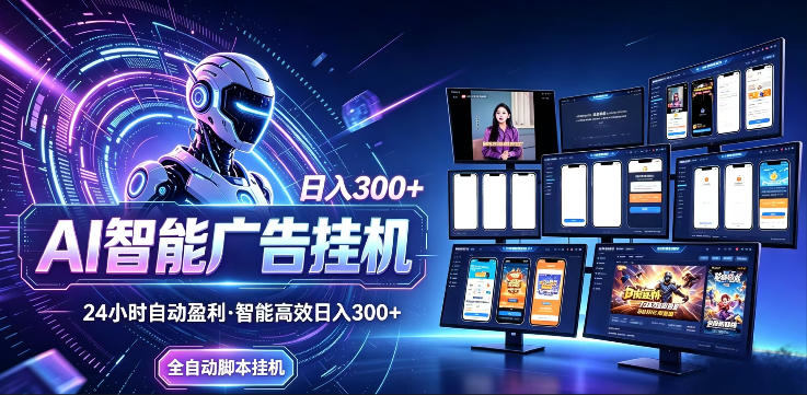 AI智能广告挂G项目，无需人工，单机稳定日入200+，可矩阵放大，24小时不间断刷广告賺收益【揭秘】-新时光资源网