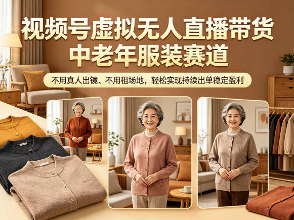 视频号虚拟无人直播带货中老年服装赛道，不用真人出镜、不用租场地，轻松实现持续出单稳定盈利-新时光资源网