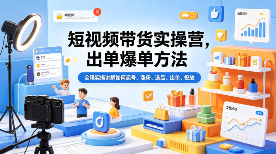 短视频带货实操营,出单爆单方法,全程实操讲解如何起号、涨粉、选品、出单、投放(更新0515)-新时光资源网