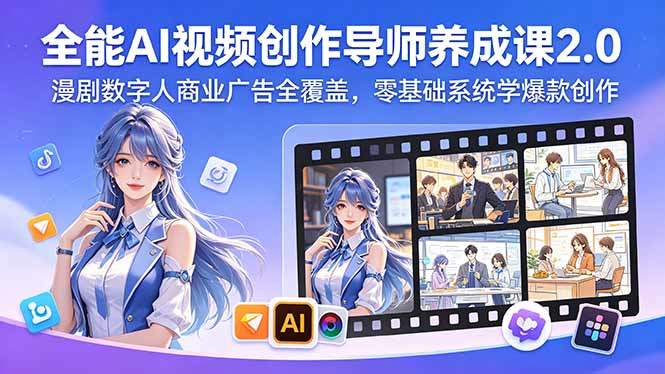 全能AI视频创作导师养成课2.0，漫剧数字人商业广告全覆盖，零基础系统学爆款创作-新时光资源网