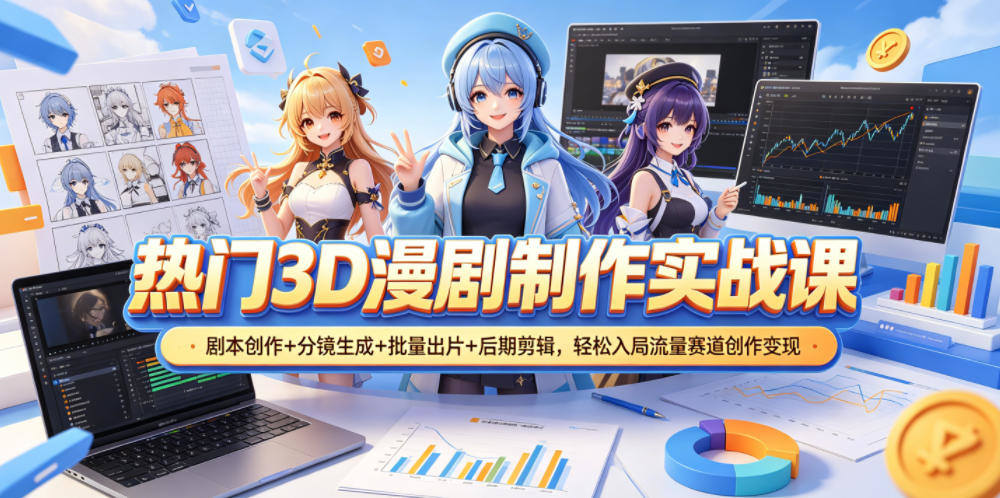 热门3D漫剧制作实战课,剧本创作+分镜生成+批量出片+后期剪辑,轻松入局流量赛道创作变现-新时光资源网