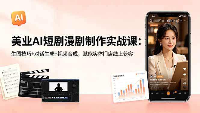 美业AI短剧漫剧制作实战课：生图技巧+对话生成+视频合成，赋能实体门店线上获客-新时光资源网