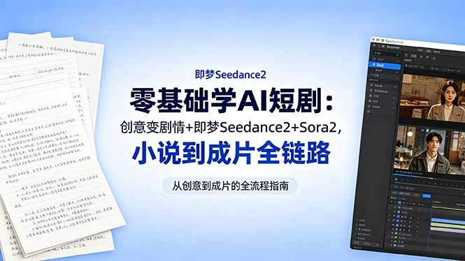 零基础学AI短剧:创意变剧情+即梦Seedance2+Sora2,小说到成片全链路-新时光资源网