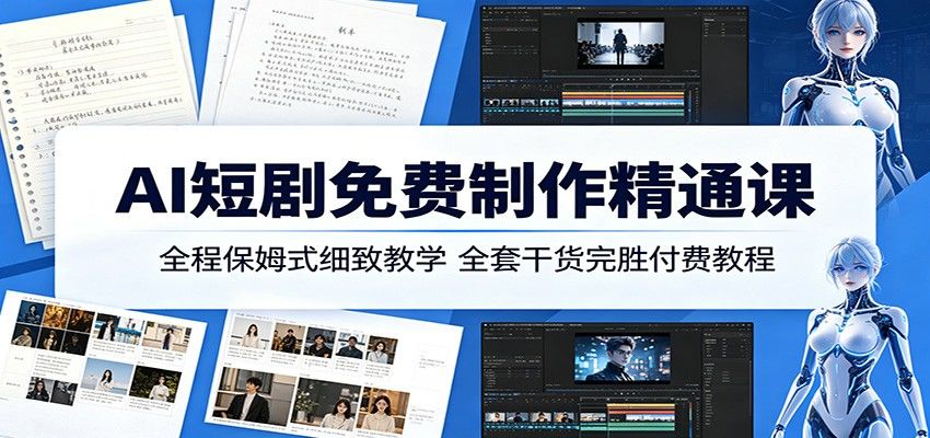 AI短剧免费制作精通课:全程保姆式细致教学,全套干货完胜付费教程-新时光资源网