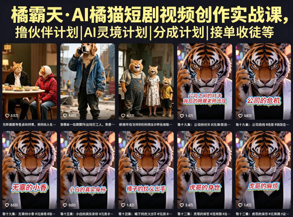 橘霸天·AI橘猫短剧视频创作实战课,撸伙伴计划|AI灵境计划|分成计划|接单收徒等-新时光资源网