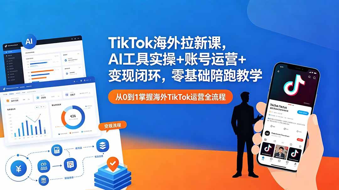 TikTok海外拉新课，AI工具实操+账号运营+变现闭环，零基础陪跑教学-新时光资源网