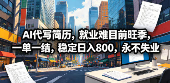 AI代写简历,就业难目前旺季,一单一结,稳定日入800,永不失业
