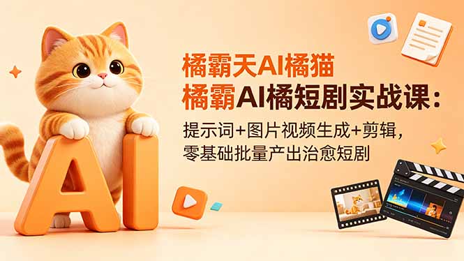橘霸天AI橘猫短剧实战课:提示词+图片视频生成+剪辑,零基础批量产出治愈短剧-新时光资源网