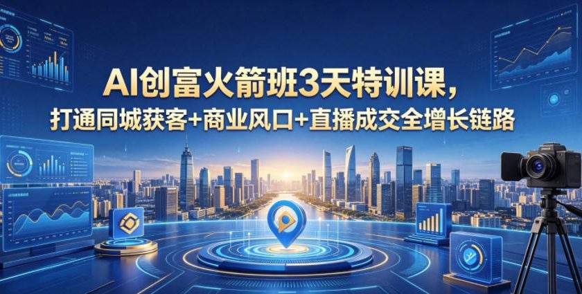 AI创富火箭班3天特训课，打通同城获客+商业风口+直播成交全增长链路，2026年4月新课-新时光资源网