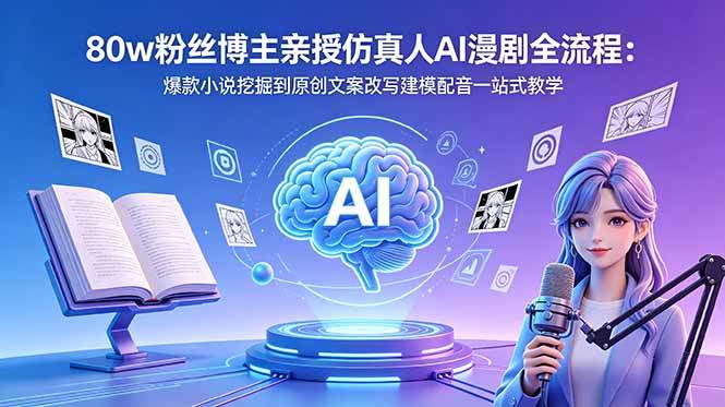 80w粉丝博主亲授仿真人AI漫剧全流程：爆款小说挖掘到原创文案改写建模配音一站式教学-新时光资源网