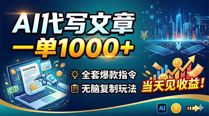 AI代写文章,一单1000+,全套爆款指令+无脑复制玩法,当天见收益!-新时光资源网