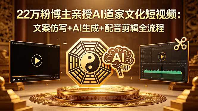 22万粉博主亲授AI道家文化短视频：文案仿写+AI生成+配音剪辑全流程-新时光资源网