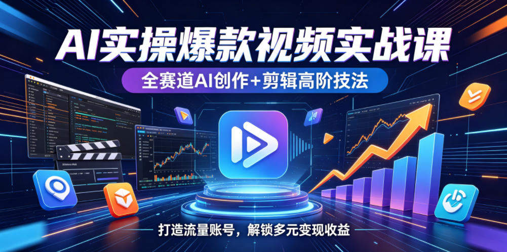 AI实操爆款视频实战课,全赛道AI创作+剪辑高阶技法,打造流量账号,解锁多元变现收益-新时光资源网