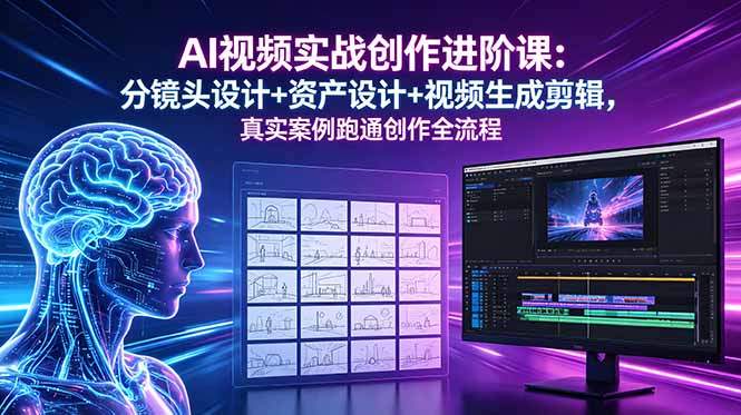 AI视频实战创作进阶课:分镜头设计+资产设计+视频生成剪辑,真实案例跑通创作全流程-新时光资源网