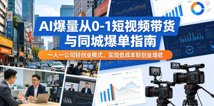 AI爆量从0-1短视频带货与同城爆单指南,一人一公司轻创业模式,实现低成本轻创业增收-新时光资源网