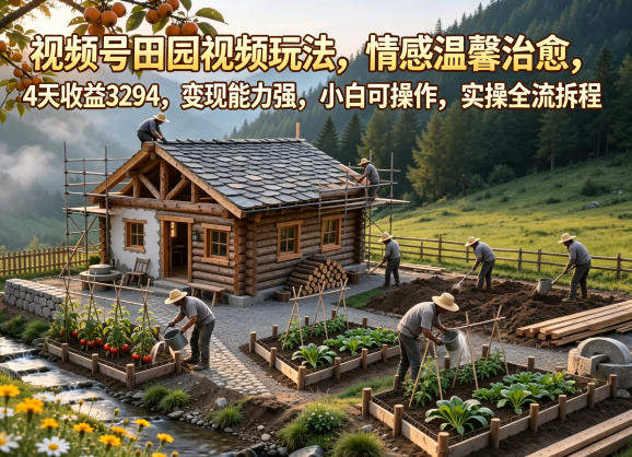视频号田园视频玩法，情感温馨治愈，4天收益3294，变现能力强，小白可操作，实操全流程拆解-新时光资源网