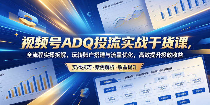 视频号ADQ投流实战干货课，全流程实操拆解，玩转账户搭建与流量优化，高效提升投放收益-新时光资源网