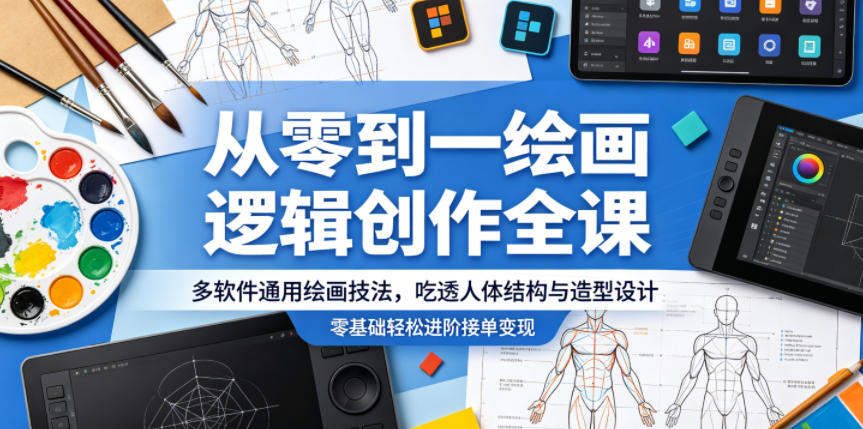从零到一绘画逻辑创作全课,多软件通用绘画技法,吃透人体结构与造型设计,零基础轻松进阶接单变现-新时光资源网