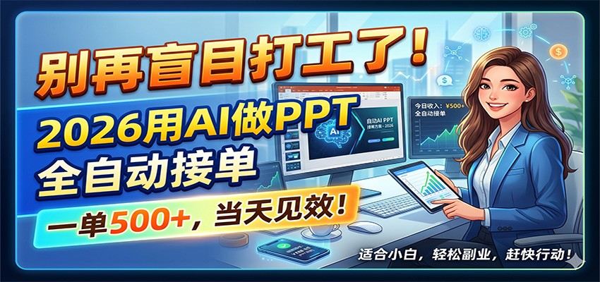 别再盲目打工了！2026用AI做PPT全自动接单，一单5张+，当天见效！-新时光资源网