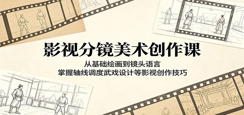 影视分镜美术创作课：从基础绘画到镜头语言，掌握轴线调度武戏设计等影视创作技巧-新时光资源网