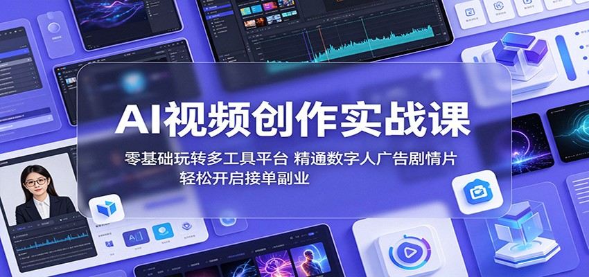 AI视频创作实战课:零基础玩转多工具平台,精通数字人广告、剧情片,轻松开启接单副业-新时光资源网