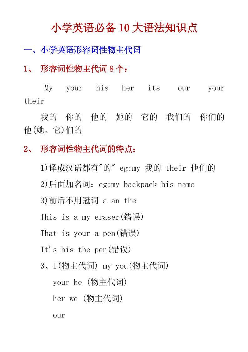 六年级下英语小学必备10大语法知识点-新时光资源网