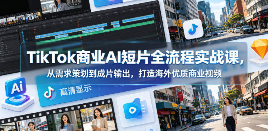 TikTok商业AI短片全流程实战课,从需求策划到成片输出,打造海外优质商业视频-新时光资源网