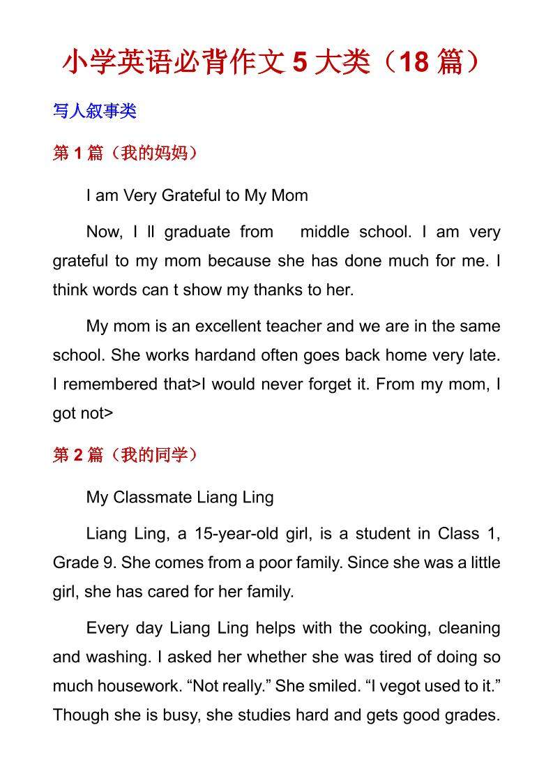 六年级下英语必背作文5大类(18篇)-新时光资源网