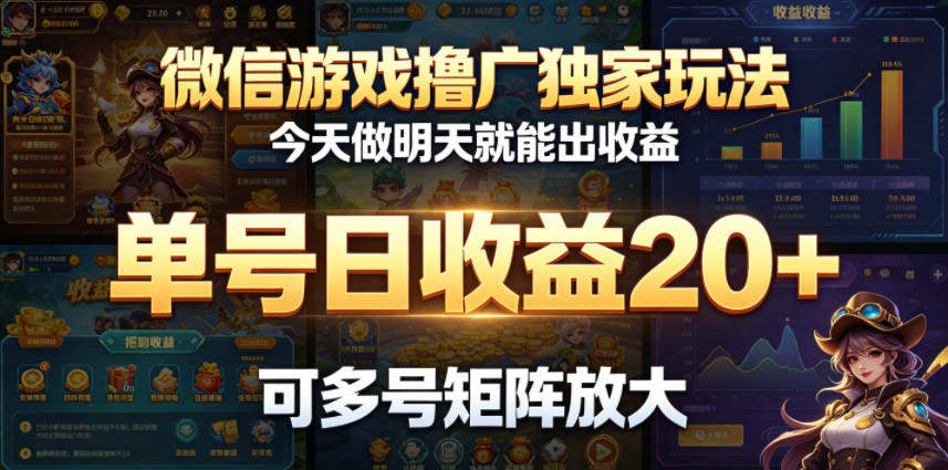 微信游戏撸广独家玩法,今天做明天就能出收益,单号日收益20+,可多号矩阵放大-新时光资源网