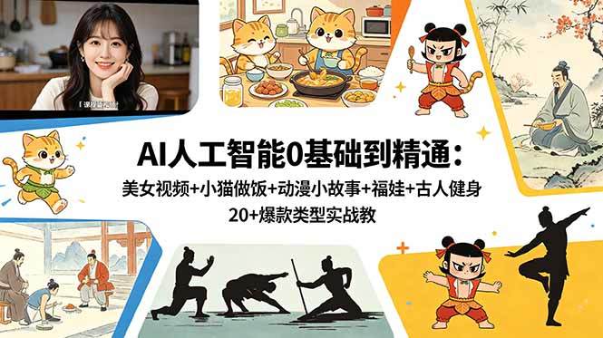 AI人工智能0基础到精通:美女视频+小猫做饭+动漫小故事+福娃+古人健身,20+爆款类型实战教学-新时光资源网