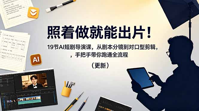 照着做就能出片！19节AI短剧导演课，从剧本分镜到对口型剪辑，手把手带你跑通全流程(更新-新时光资源网