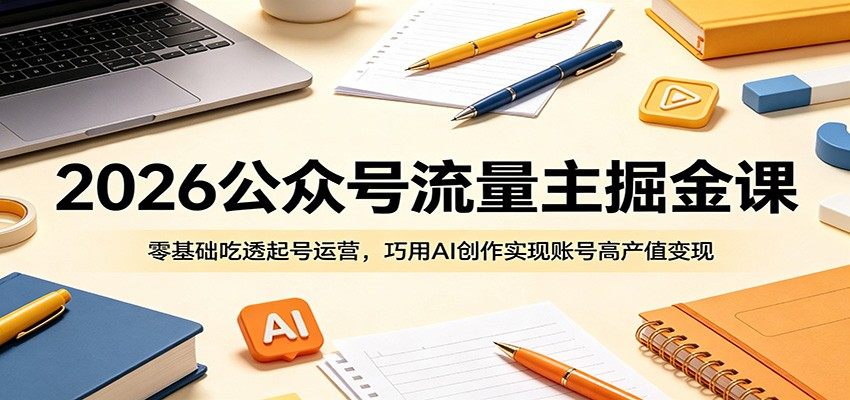 2026公众号流量主掘金课：零基础吃透起号运营，巧用AI创作实现账号高产值变现-新时光资源网