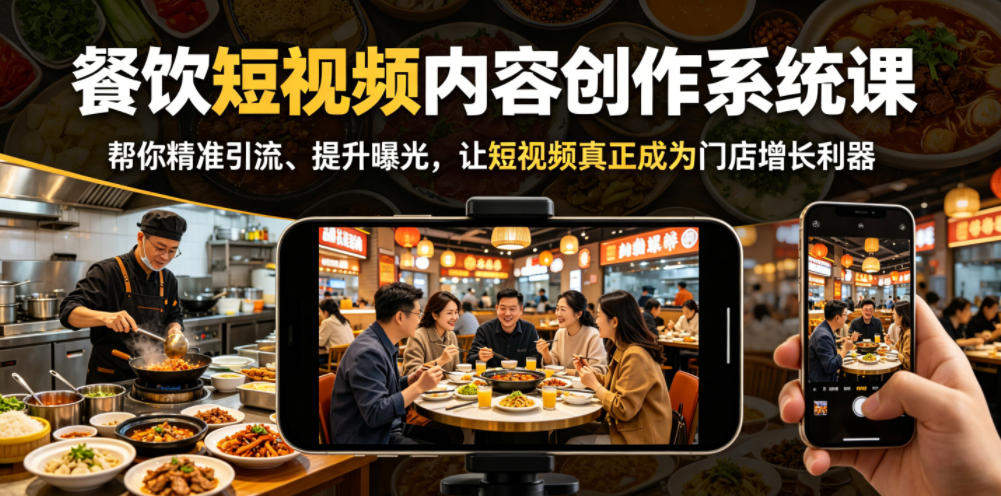 餐饮短视频内容创作系统课,帮你精准引流、提升曝光,让短视频真正成为门店增长利器-新时光资源网