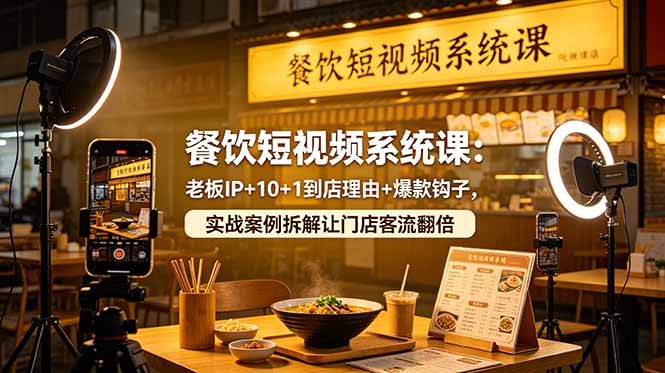 餐饮短视频系统课：老板IP+10+1到店理由+爆款钩子，实战案例拆解让门店客流翻倍-新时光资源网