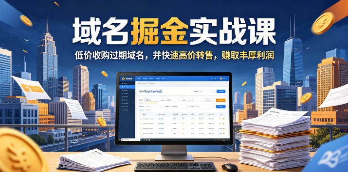 域名交易掘金实战课，低价收购过期域名，并快速高价转售，賺取丰厚利润【原创双语字幕】-新时光资源网