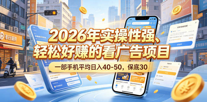2026年实操性强、轻松好賺的看广告项目，一部手机平均日入40-50，保底30米【揭秘】-新时光资源网