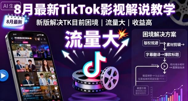 8月最新TikTok影视解说教学，新版解决TK目前困境，流量大，收益高-新时光资源网