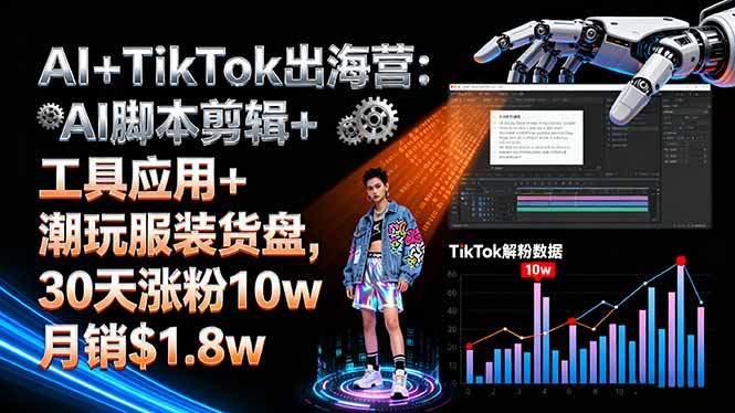 AI+TikTok出海营:AI脚本剪辑+工具应用+潮玩服装货盘,30天涨粉10w月销$1.8w-新时光资源网