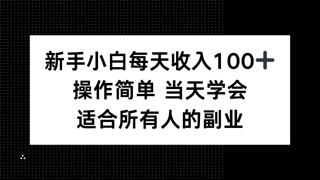 新手小白每天收入100+，操作简单 当天学会 ，适合所有人的副业-新时光资源网