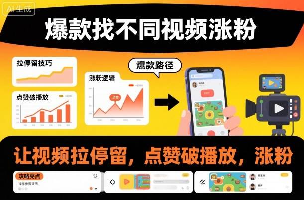 爆款找不同视频涨粉，让视频拉停留，实现点赞，破播放，涨粉-新时光资源网