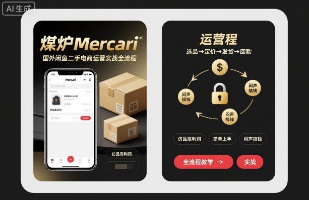 煤炉Mercari国外闲鱼二手电商运营实战全流程，仿品高利润，简单上手，闷声搞钱-新时光资源网