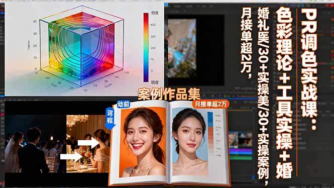 PR调色实战课：色彩理论+工具实操+婚礼医美/30+实操案例，月接单超2万-新时光资源网