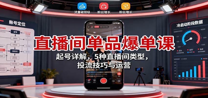 直播间单品爆单课:起号详解,5种直播间类型,投流技巧与运营-新时光资源网