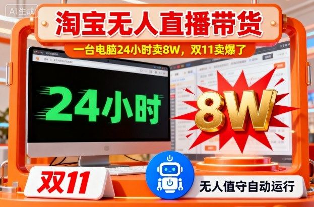 淘宝无人直播带货,一台电脑214小时卖8W,双11卖爆了【揭秘】-新时光资源网