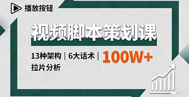 视频脚本策划课，13种架构、6大话术、拉片分析，单条播放百万+-新时光资源网