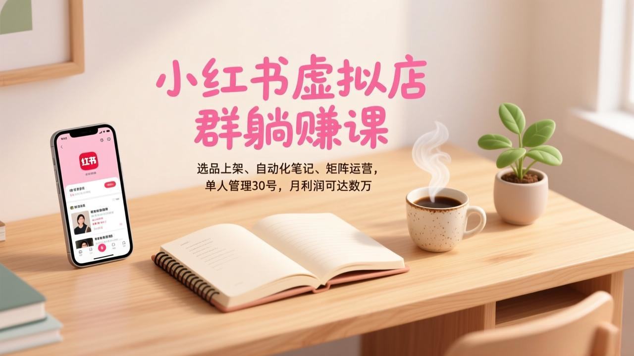 小红书虚拟店群躺赚课，选品上架、自动化笔记、矩阵运营，单人管理30号，月利润可达数万-新时光资源网