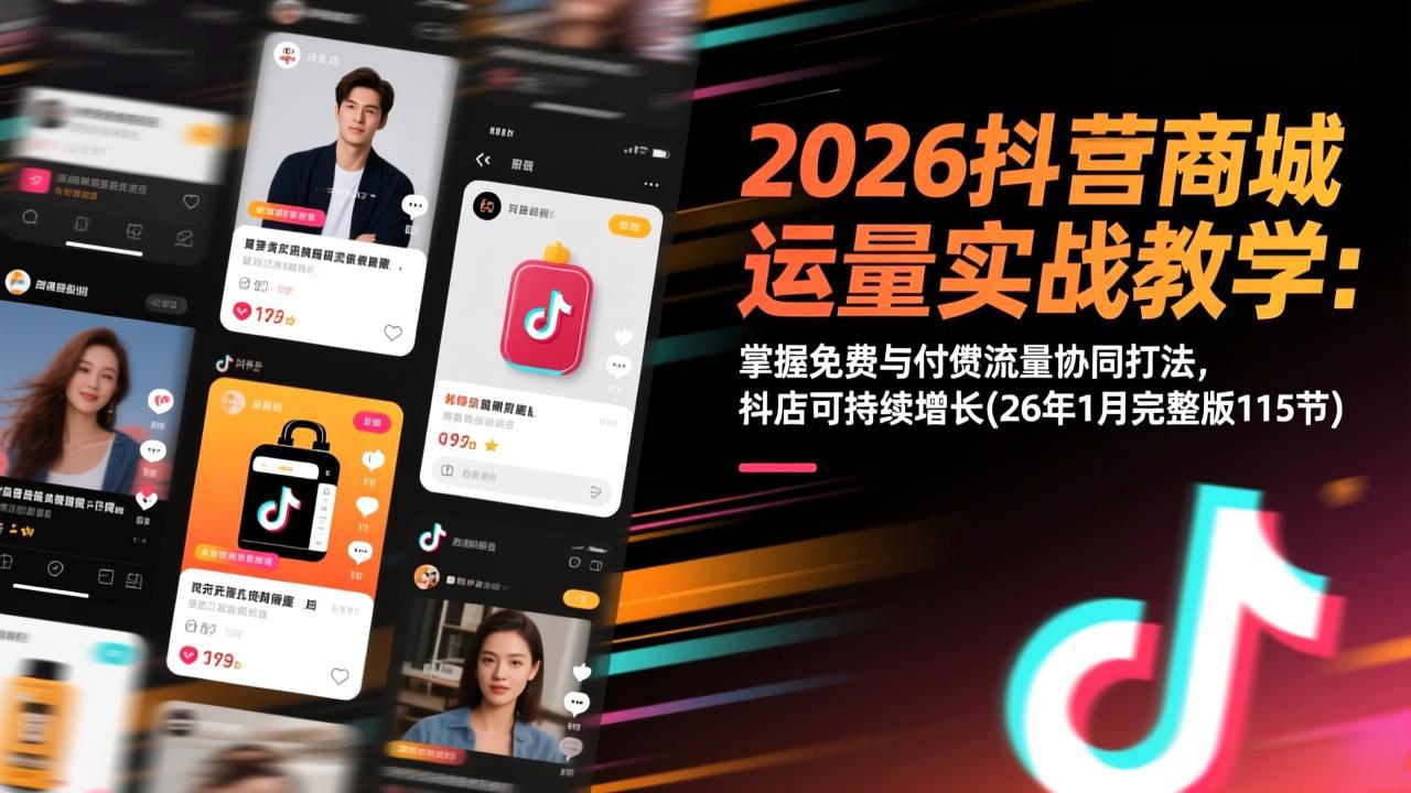 2026抖音商城运营实战教学：掌握免费与付费流量协同打法，抖店可持续增长(26年1月完整版115节-新时光资源网