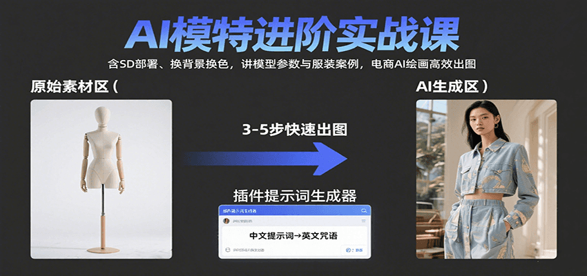 AI模特进阶实战课：含SD部署、换背景换色，讲模型参数与服装案例，电商AI绘画高效出图-新时光资源网